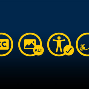 4 icons representing closed captioning, alt-text, accessibility ally, and accessibility