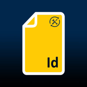 Indesign logo on a document with a wrench and screwdriver