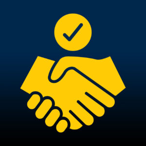 An icon of a handshake with a checkmark