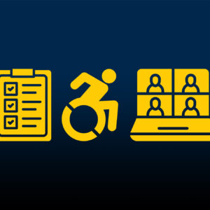 A clipboard with a checklist, a wheelchair icon, and a laptop screen