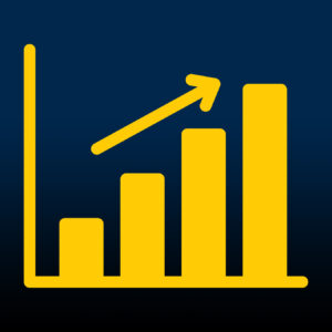An icon of a bar graph with an arrow pointing upwards